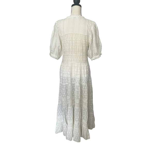 Doen Sz Large Rolande Tiered Embroidered Organic Cotton-Voile Midi Dress in Salt - Picture 5 of 16